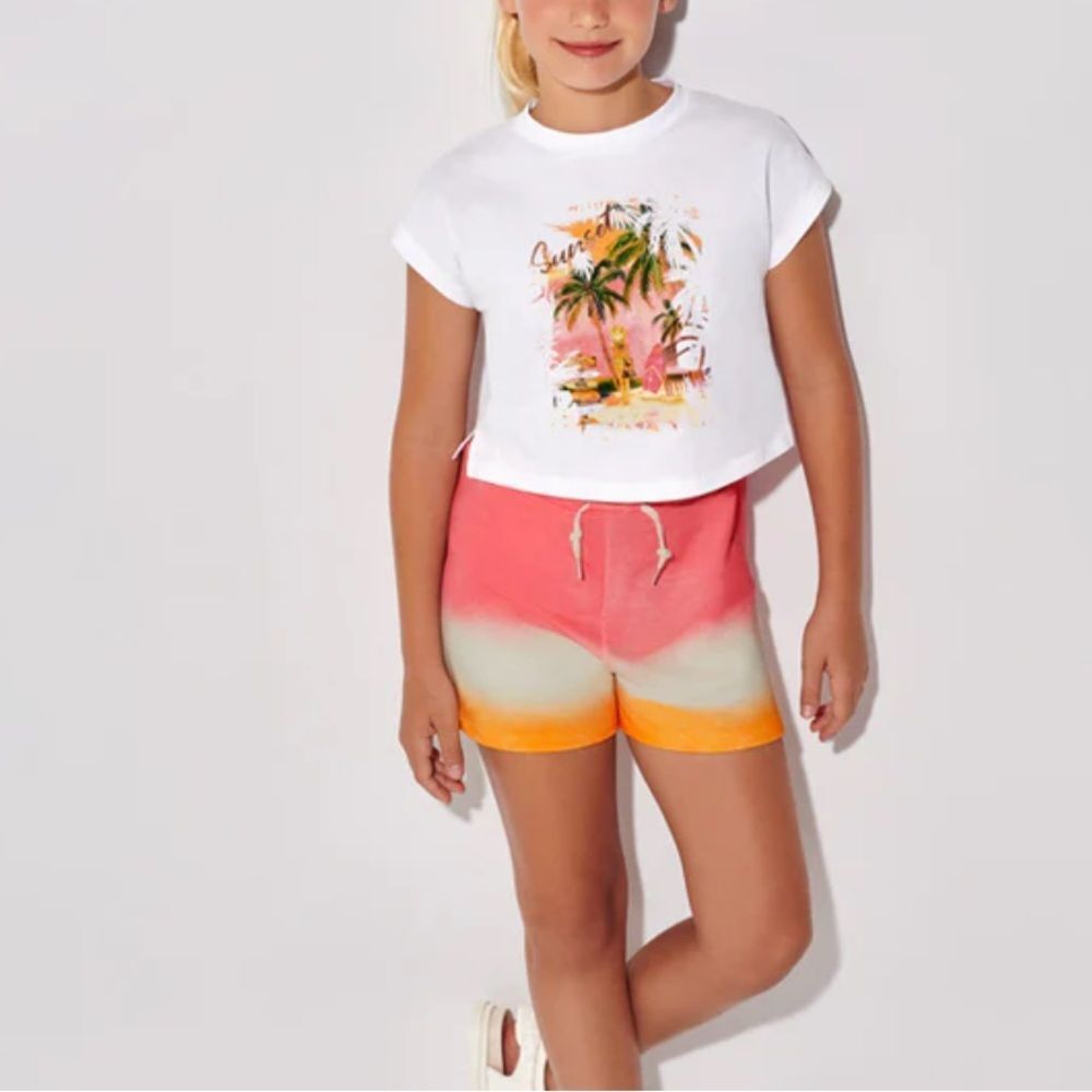 MAYORAL PRINTED SHORTS SET - WHITE/CORAL size 8